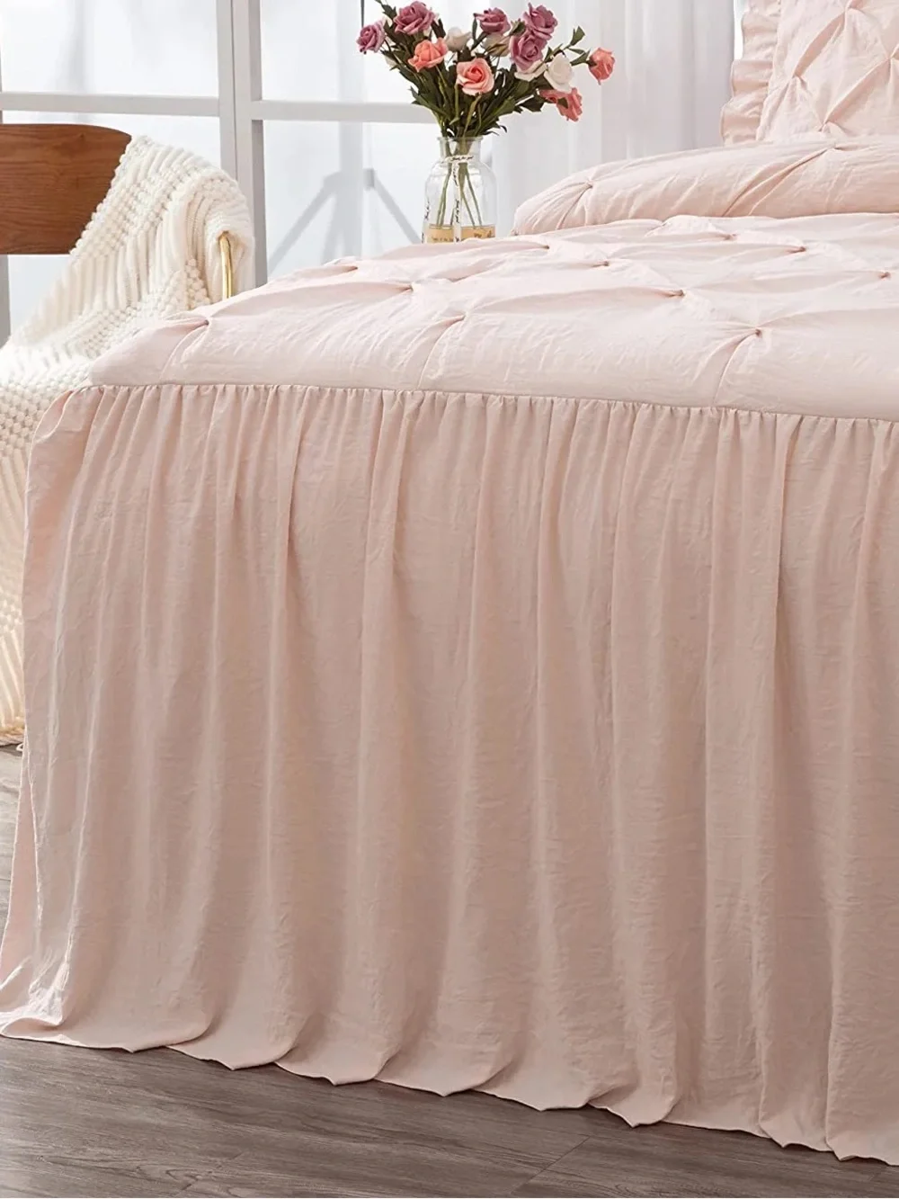 Plush Pin-Tucked Peach king 3 piece Bedspread Set